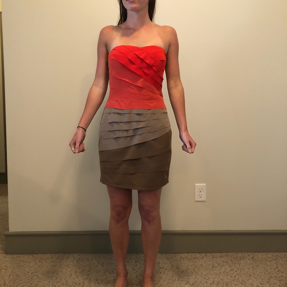 Multi colored strapless semi-formal dress